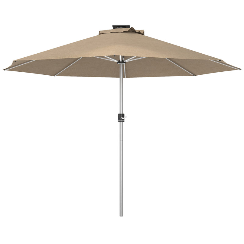 Khaki 3m Garden Parasol With Solar LED Lights For Shaded Outdoor Relaxation