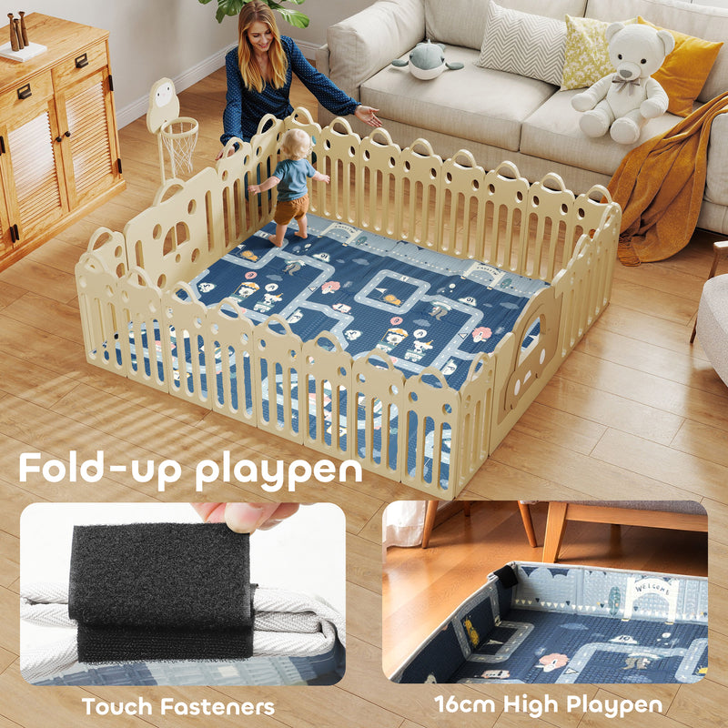 AIYAPLAY Foldable Baby Play Mat, Baby Playpen, Reversible Foam Playmat, Floor Mats for Toddlers, Traffic and Grey Diamond Theme AOSOM