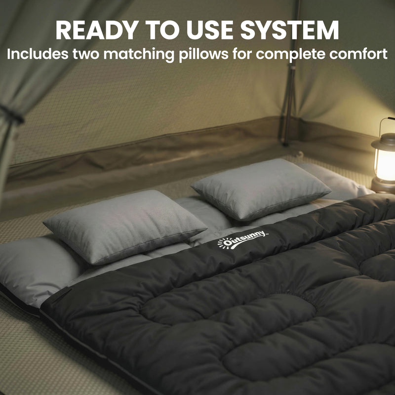 Double Sleeping Bag for Two Adults with Split Design for Warm Camping Nights Black