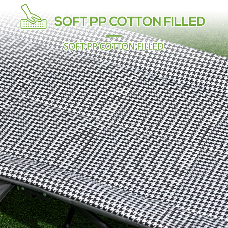 Black Foldable Padded Camp Bed With Cup Holder And Carry Bag For Garden Or Camping