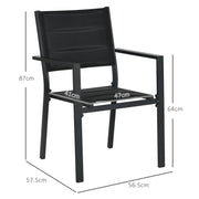 Set of 2 Black Aluminium Garden Chairs Stackable Outdoor Seating for Patio or Balcony
