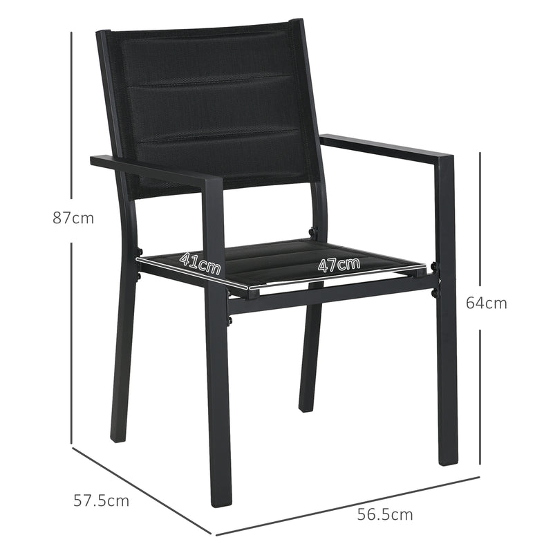 Set of 2 Black Aluminium Garden Chairs Stackable Outdoor Seating for Patio or Balcony
