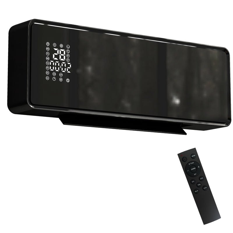 Wall Mounted 2000W Ceramic Electric Heater with Adjustable Thermostat and Fan Black