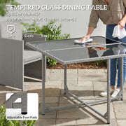 Rattan Cube Garden Dining Set for Family Meals with Cushions and Space Saving Design, Light Grey Outsunny