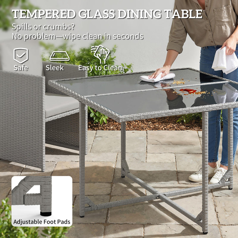 Rattan Cube Garden Dining Set for Family Meals with Cushions and Space Saving Design, Light Grey Outsunny