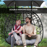 Black Rattan Double Hanging Egg Chair With Canopy and Cushions for Garden by Outsunny