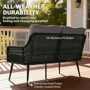 Rattan Garden Furniture Set 4 Piece With Cushions for Comfortable Outdoor Seating Black/Grey Outsunny