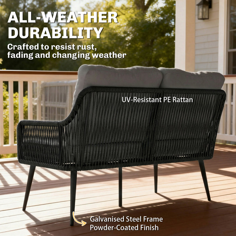 Rattan Garden Furniture Set 4 Piece With Cushions for Comfortable Outdoor Seating Black/Grey Outsunny
