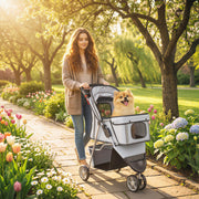 Dog Stroller for Small Pets with Easy Folding and Storage Basket Grey AOSOM