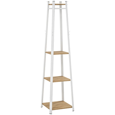 White Compact Freestanding Coat Rack with Storage Shelf and Hooks by Homcom