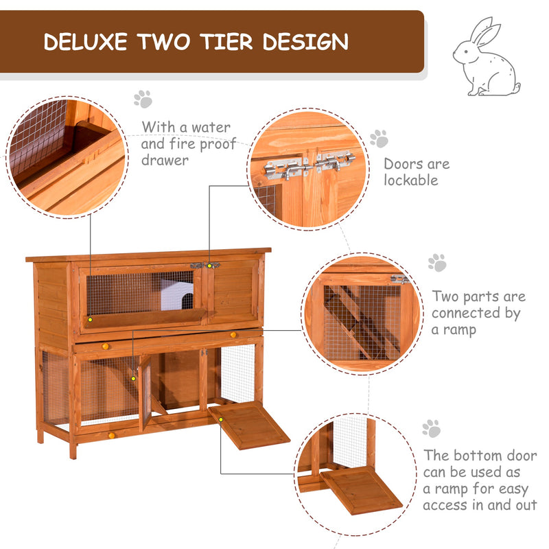 Large Wooden Guinea Pig Hutch With Antifungal Fir Boards For Outdoor Use, Yellow AOSOM