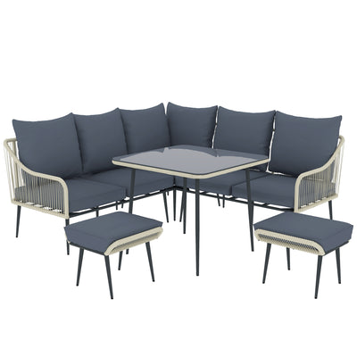 Grey 6 Piece Rattan Garden Sofa Set With Cushions by Outsunny