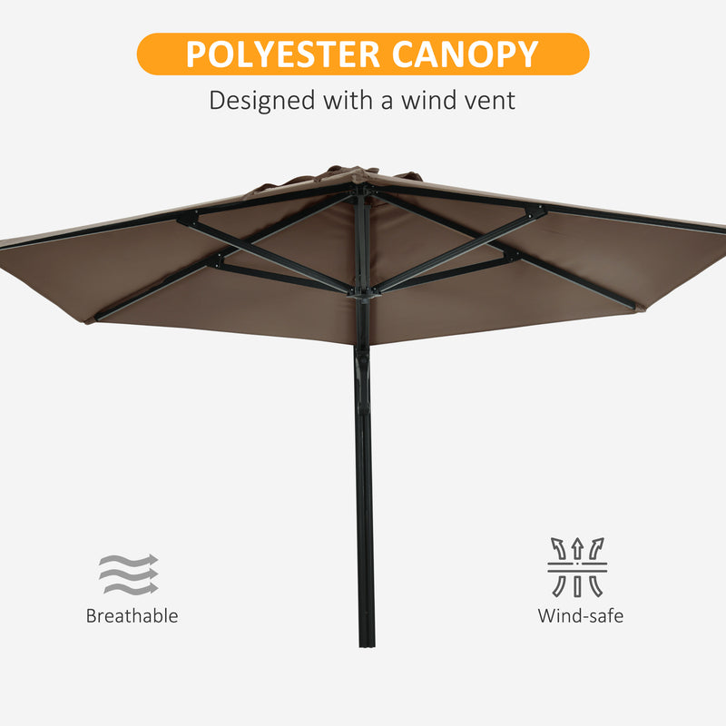 Khaki 25m Wall Mounted Garden Parasol With 180 Degree Rotating Canopy For Patio Use
