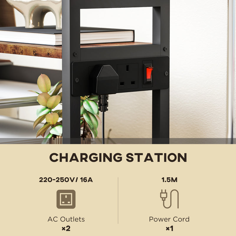 4 Tier Mobile Printer Stand with Power Outlets for Home Office Storage Rustic, Brown