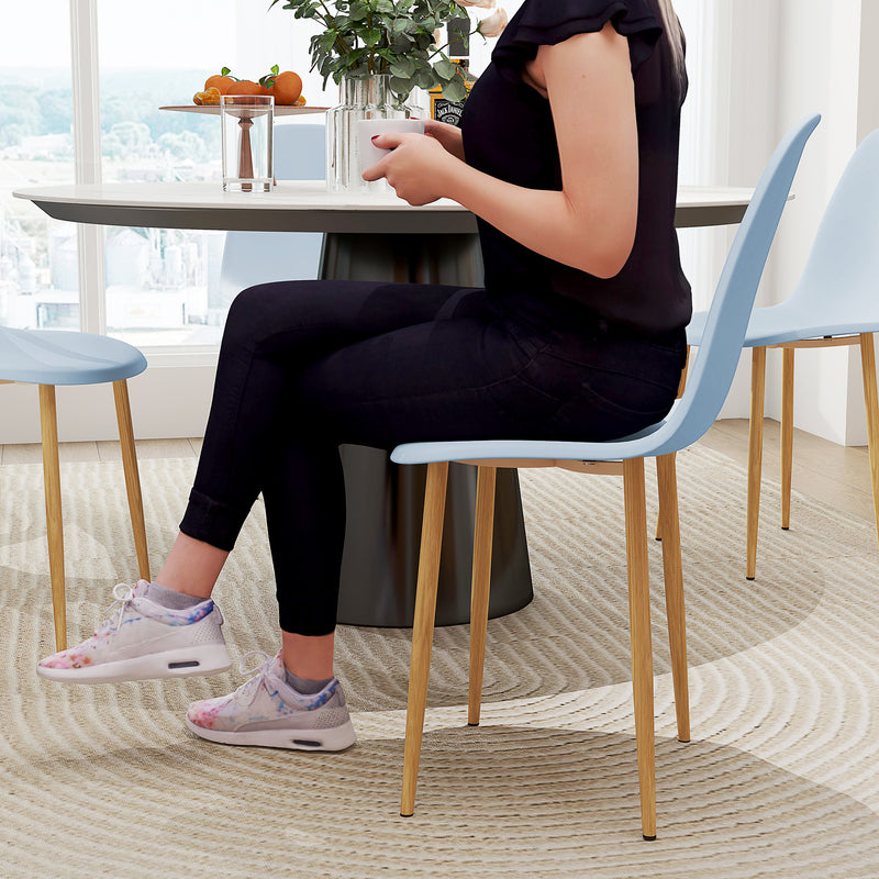 Set of 4 Light Blue Dining Chairs with Backrest and Steel Legs for Kitchen or Living Room by HOMCOM