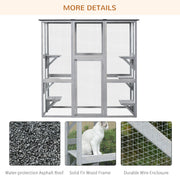 Large Wooden Outdoor Catio Enclosure with Platforms and Roof for Multiple Cats, Natural Wood AOSOM