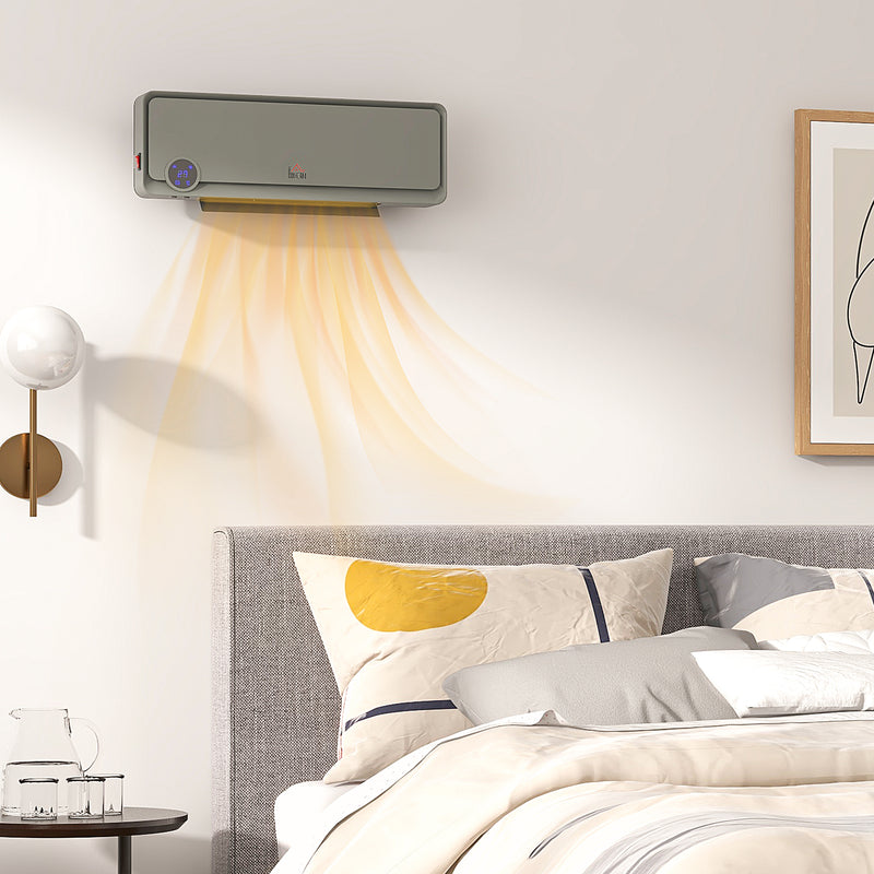 Wall Mounted Electric Heater with Timer and Remote Control for Home or Office Grey