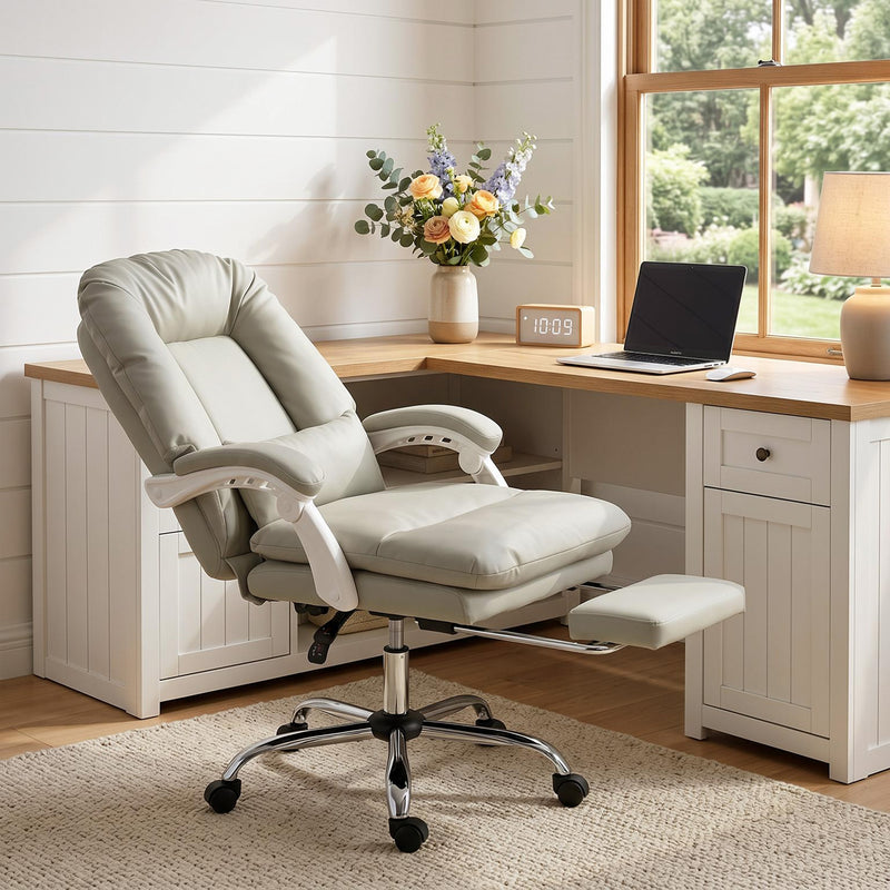 Ergonomic Office Chair With Reclining Backrest and Lumbar Support for Home Working Khaki Homcom