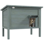 Wooden Insulated Cat House With Removable Floor And Opening Roof For Outdoors, Charcoal Grey
