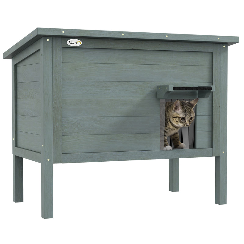 Wooden Insulated Cat House With Removable Floor And Opening Roof For Outdoors, Charcoal Grey