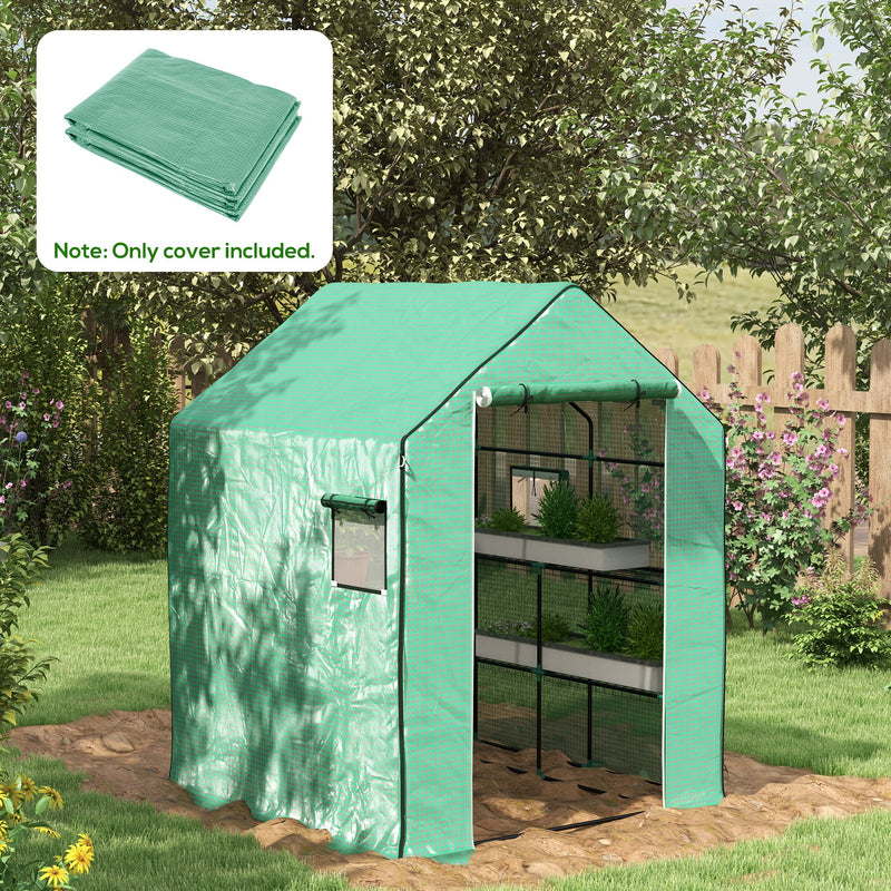 Walk In Greenhouse Cover Replacement with Roll Up Door and Mesh Windows for Garden Green