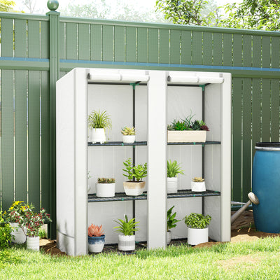 Three Tier Mini Greenhouse White Compact Plant Growhouse for Outdoors by Outsunny