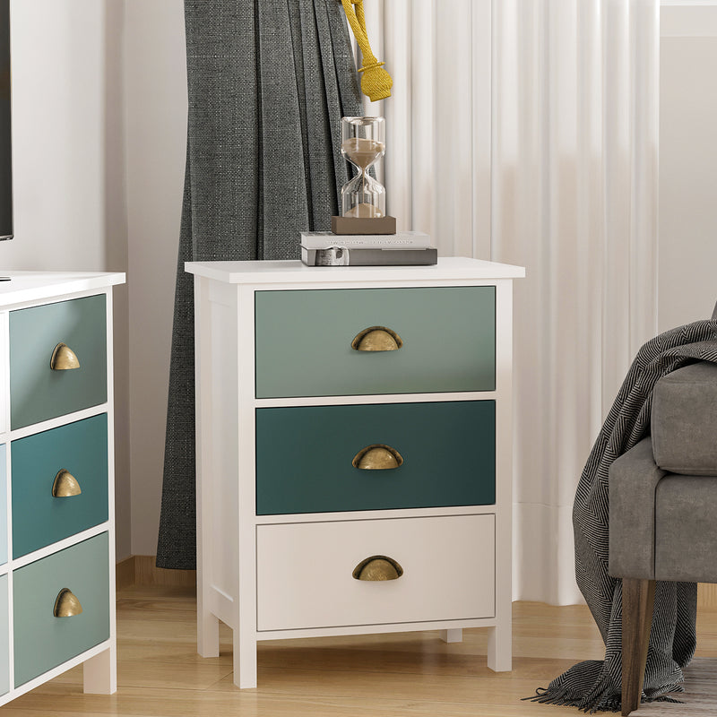 Set of 2 Bedside Tables with 3 Drawers Ideal for Bedroom or Living Room Grey and Blue AOSOM