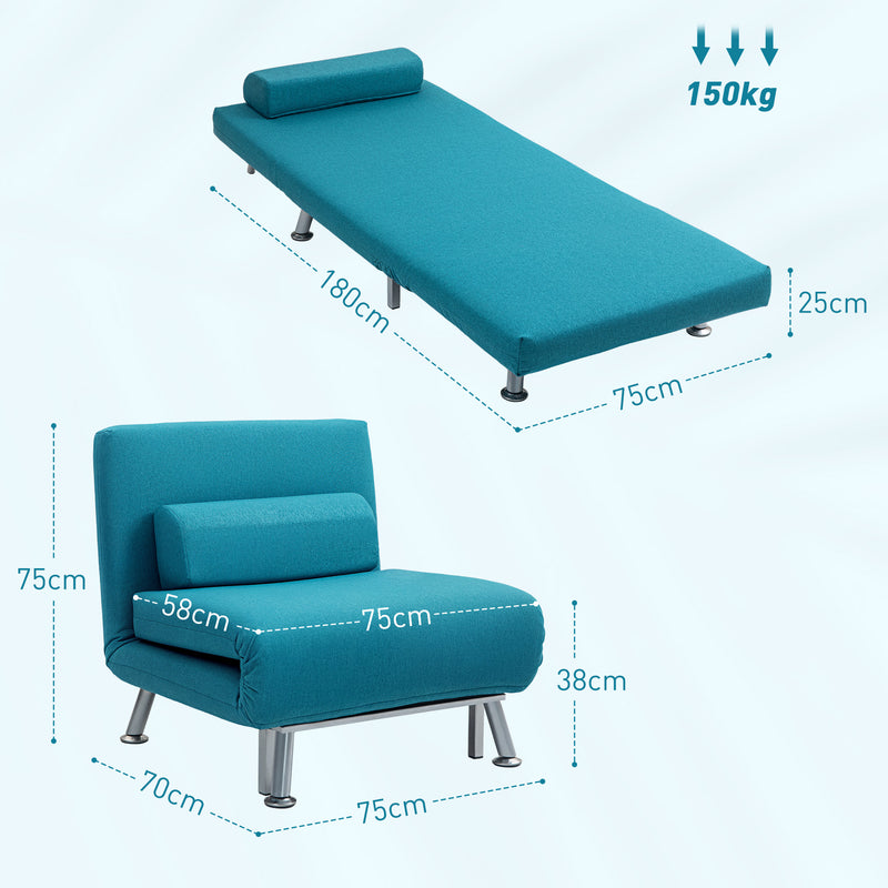 Dark Blue Single Linen Feel Sleeper Chair Comfortable Space Saving Design by HOMCOM