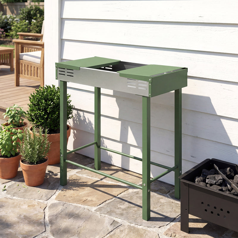 Charcoal BBQ Grill with Adjustable Rotisserie and Folding Shelves for Easy Outdoor Cooking Dark Green Outsunny