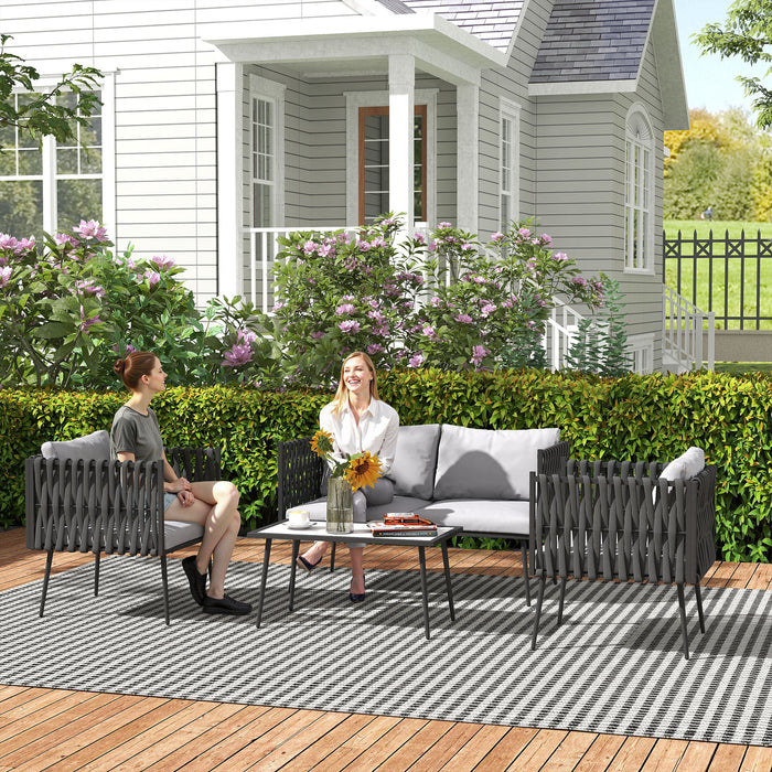 Light Grey 4 Seater Rattan Patio Furniture Set with Cushions by Outsunny