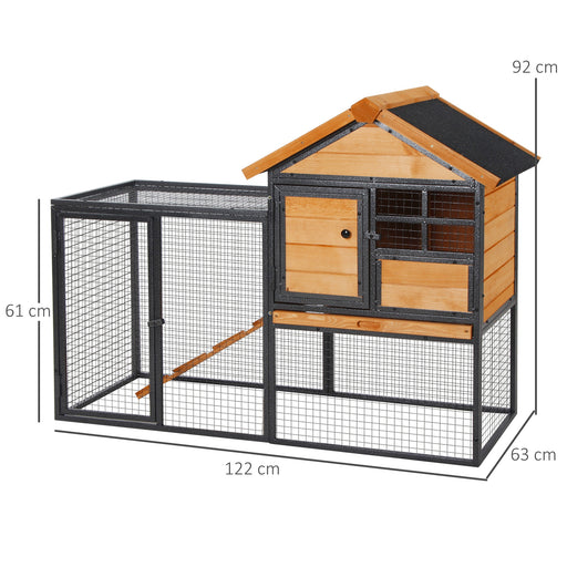 Elevated Wooden Rabbit Hutch with Metal Frame and Slide Out Tray for Outdoor Use, Grey