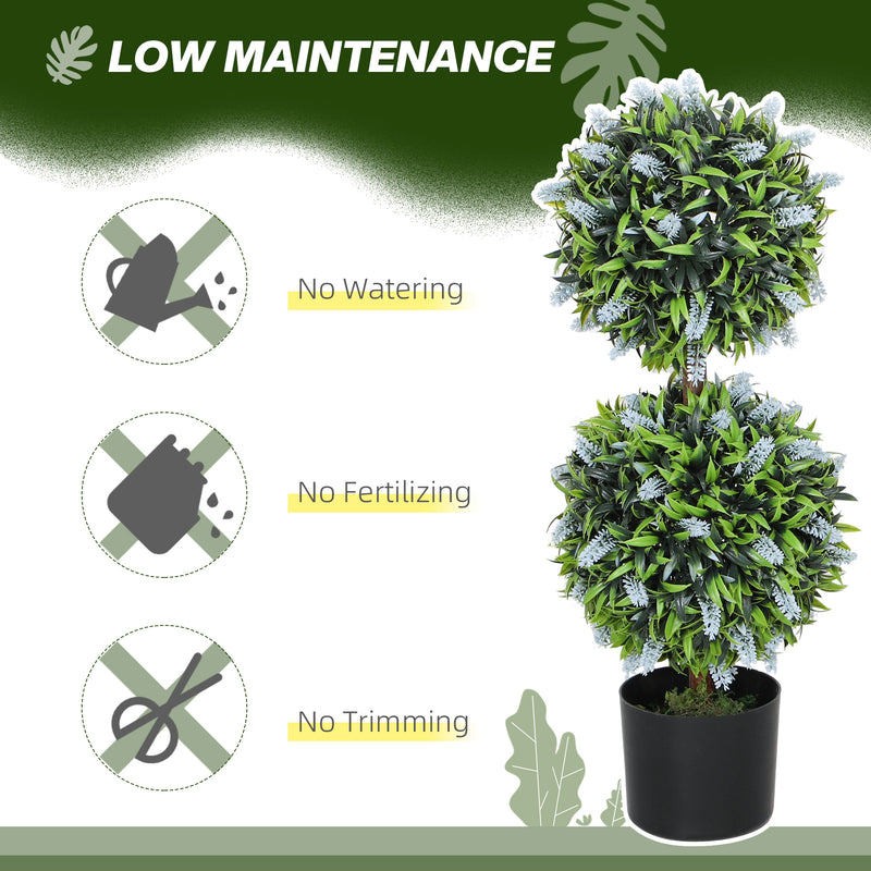 Set of 2 Artificial Ball Trees with Blue Lavender Flowers in Pots 70cm by HOMCOM