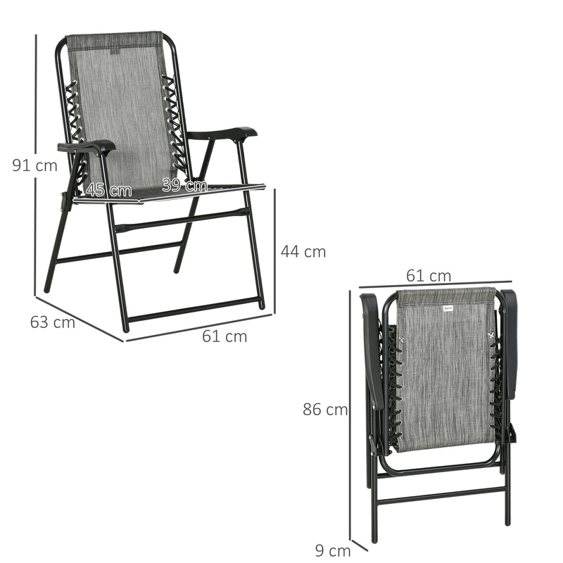 Set of 6 Grey Folding Garden Chairs with Armrests and Mesh Seats for Patio or Camping