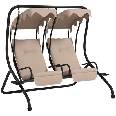 Beige 2 Seater Garden Swing Chair With Canopy Shade Ideal For Relaxing Outdoors