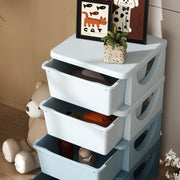 Four Tier Kids Storage Unit With Removable Drawers For Toys And Books Blue