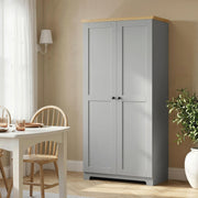Tall Grey Freestanding Storage Cabinet For Kitchen with 4 Shelves - Modern Design 80x48x172cm Homcom