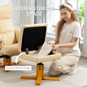 PU Leather Swivel Recliner Chair with Footstool and Storage for Lounge Comfort, Beige