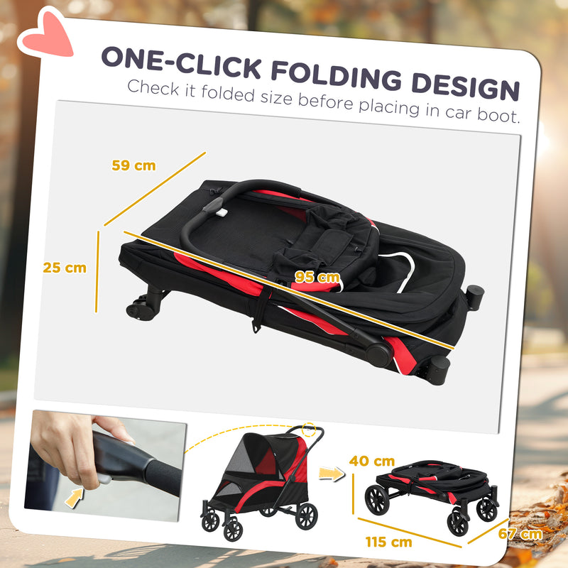 Easy Folding Pet Stroller for Large Dogs With Shock Absorb Frame and Safety Leashes by PawHut AOSOM