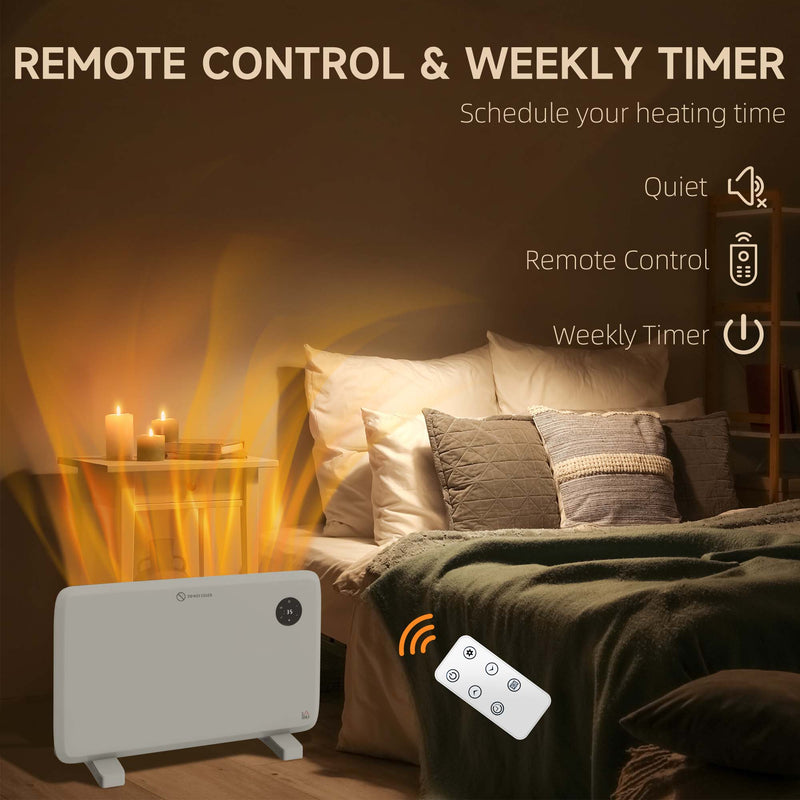 1200W Electric Convector Heater With Thermostat And Timer Freestanding Or Wall Mounted White