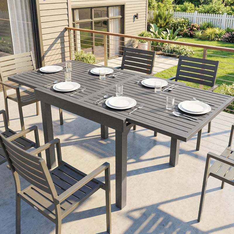 Extendable Garden Dining Table for 4 to 8 People Weatherproof Aluminium Dark Grey Outsunny