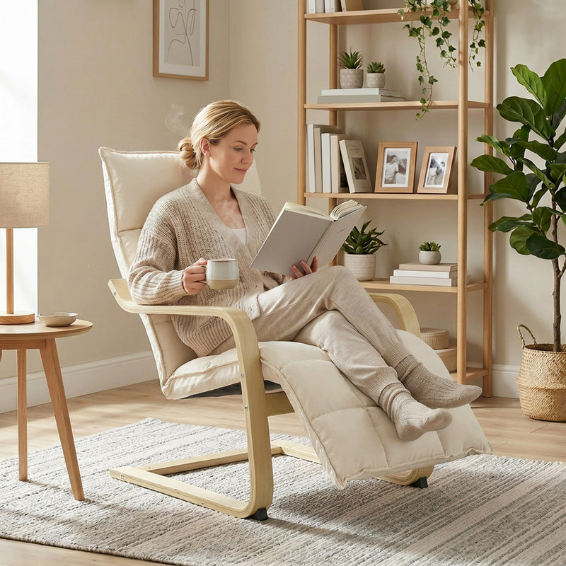 Accent Chair with Built-In Footrest and Gentle Rocking Motion for Relaxing Cream White