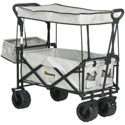 Grey Folding Camping Trolley Wagon With Canopy And Handle For Beach Or Garden Use