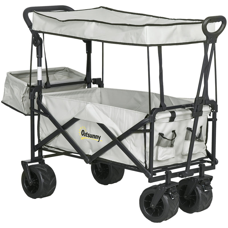 Grey Folding Camping Trolley Wagon With Canopy And Handle For Beach Or Garden Use