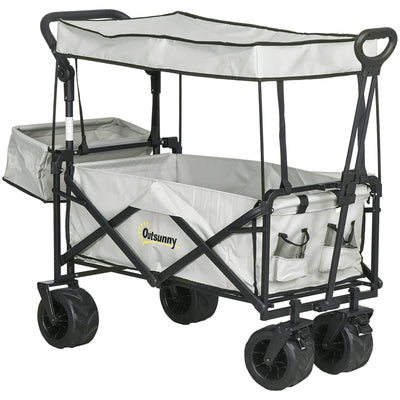 Grey Folding Camping Trolley Wagon With Canopy And Handle For Beach Or Garden Use