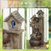 2-in-1 Waterfall Fountain with Birdhouse LED Lights and Pump Tree Trunk Design by Outsunny