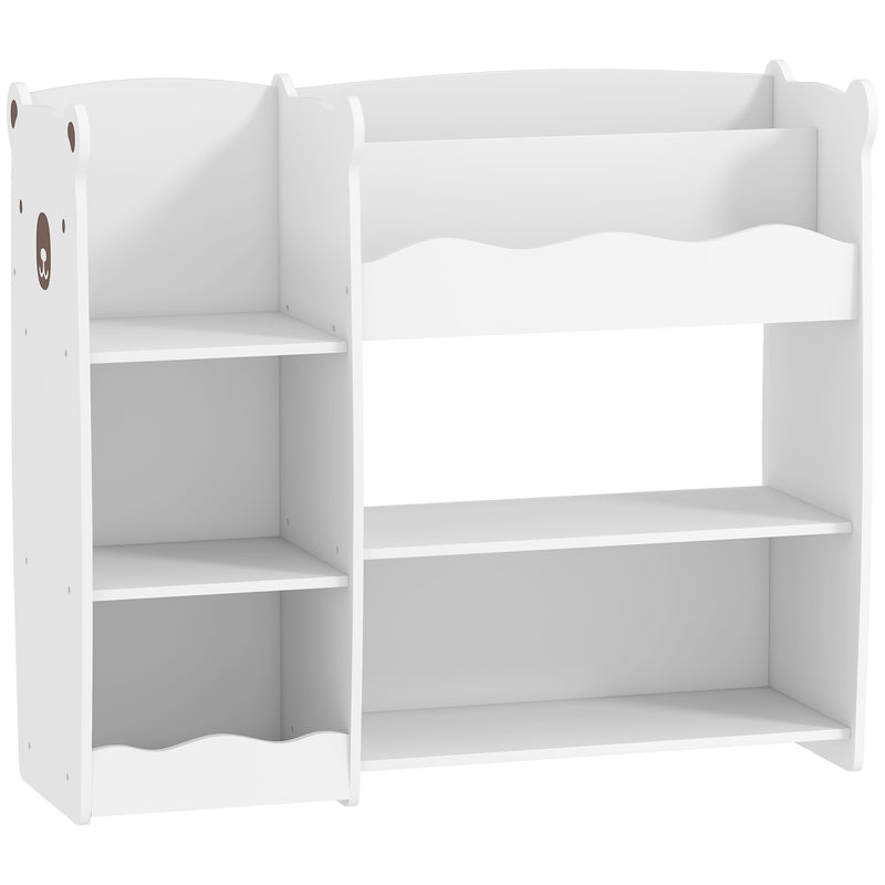 Kids Toy Storage Shelf With Bear Design for Easy Organisation and Independent Use White AOSOM