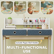 Kids Art Table and Chair Set with Storage Shelf and Drawers Ideal for Creative Play White AOSOM