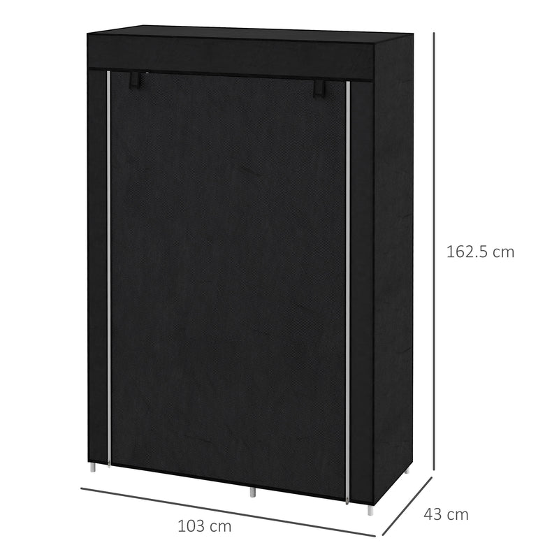 Portable Fabric Wardrobe with Shelves and Hanging Rail Ideal for Bedroom Storage Black