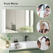 Wall Mounted Bathroom Cabinet With Triple Mirror Doors And Shelves For Storage, White
