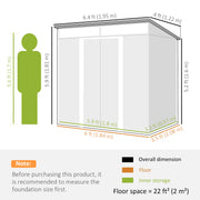 Grey 6.5 x 4FT Metal Garden Shed with Lockable Doors and Ventilation Panels